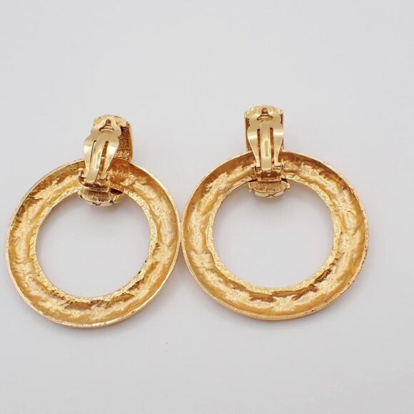 CHANEL Quilted Hoop Earrings Large Clip-On Gold GHW France Vintage - Picture 4 of 13
